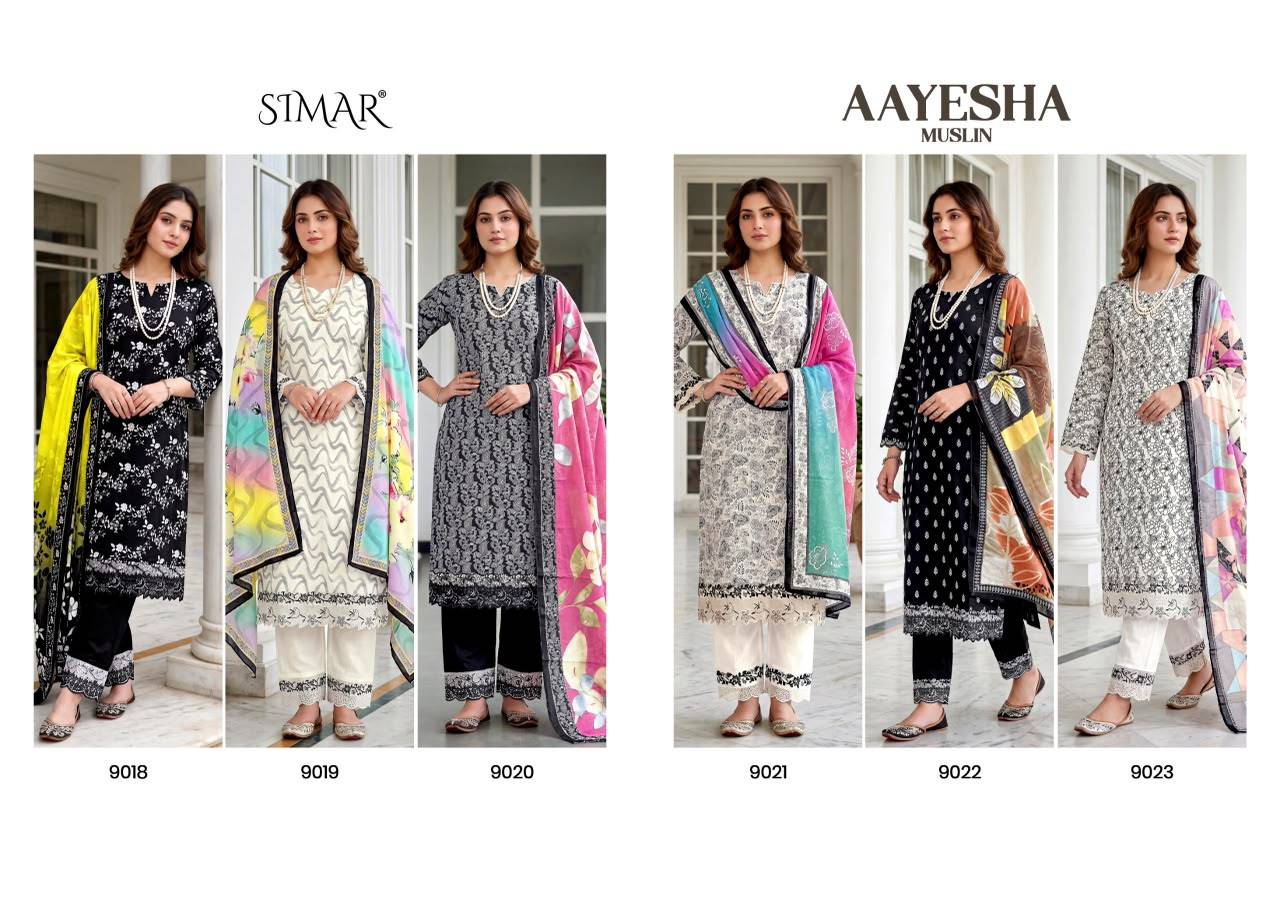 Aayesha By Glossy 9018 To 9023 Series Stylish Beautiful Colourful Muslin Dresses At Wholesale Price